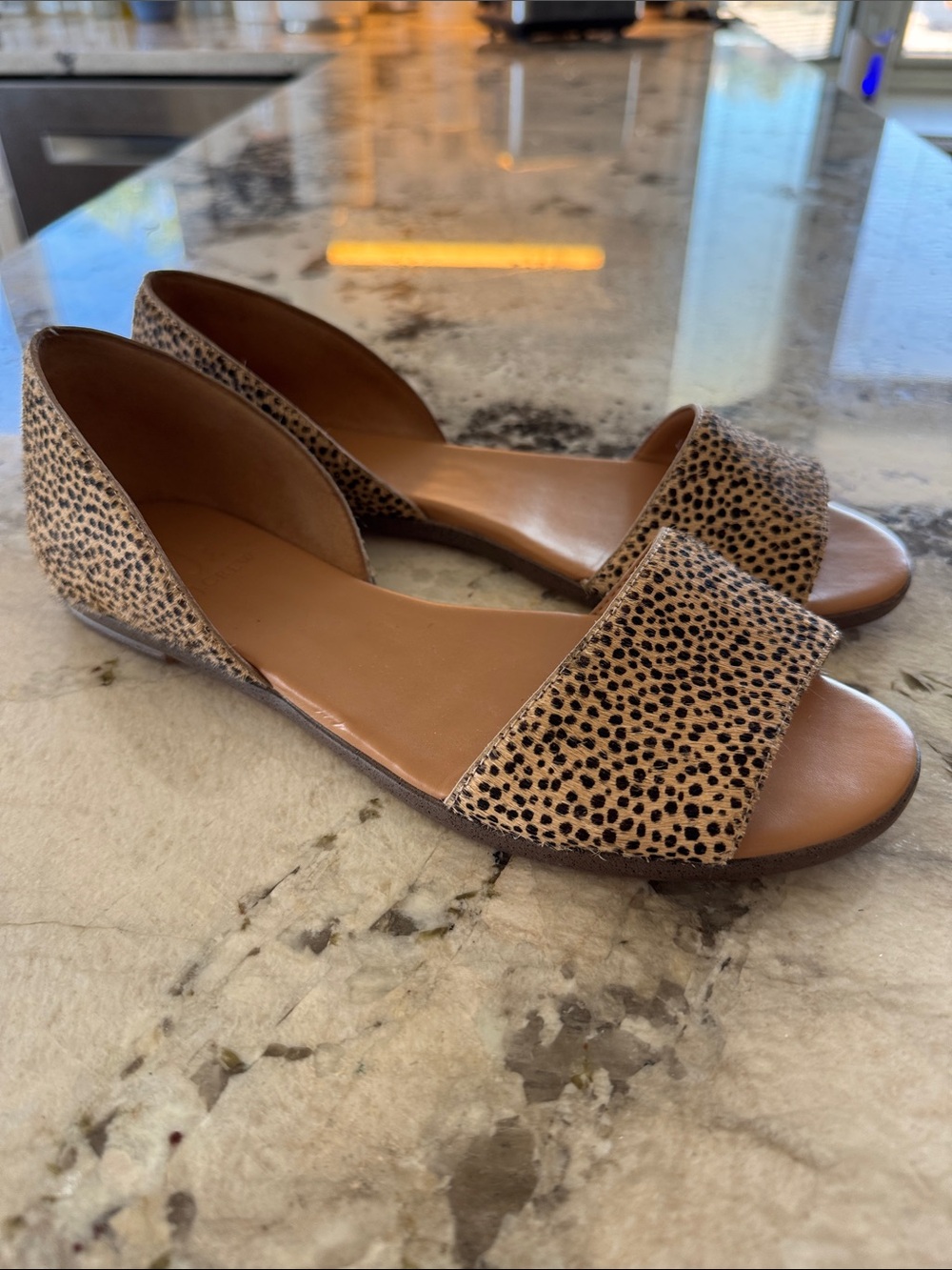 J. Crew Leopard-Spot Tan & Black Open-Front Flats